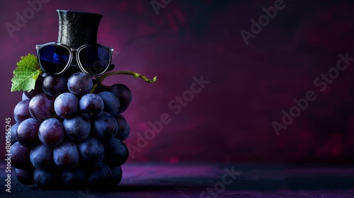 Sophisticated Grape in Shades and Top Hat, Left Side Reserved for Text