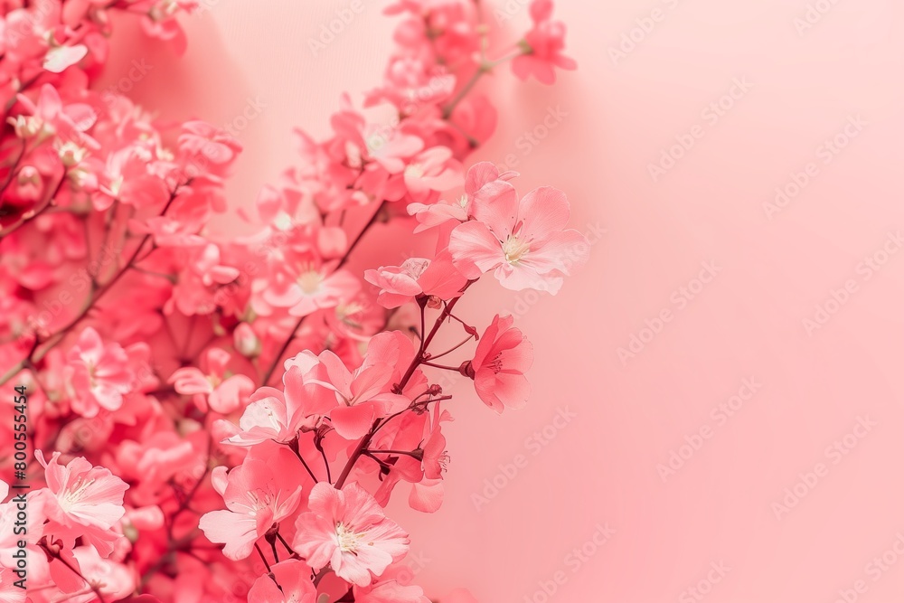 Pink flowers on a clear pink background, empty space Pink flowers on a clear pink background, empty space