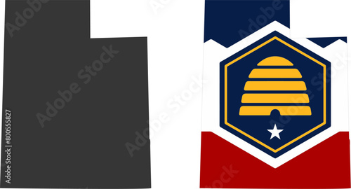 Utah state of USA. Utah flag and territory. States of America territory on white background. Separate states. Vector illustration