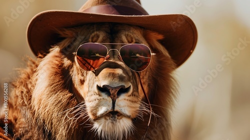 Stylish Lion Wearing Sunglasses and Fedora, Perfect for Adding Text