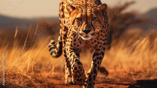 Cheetah stalking fro prey on savanna. © hamad