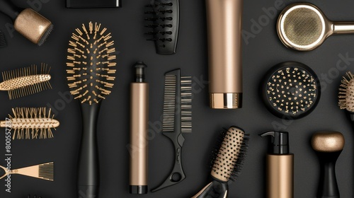 luxury hair equipment with gold color and black background