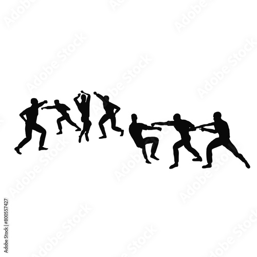  Silhouettes of fighting male group