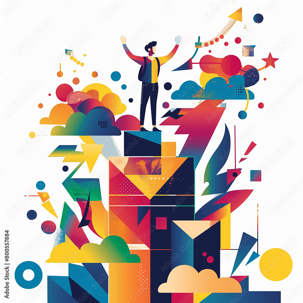 Obraz premium The abstract illustration against a white background represents achieving success in work