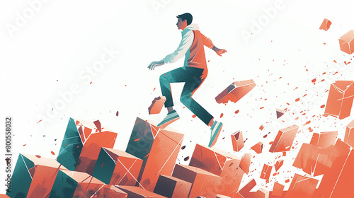 The illustration depicts overcoming obstacles in work, set against a white background