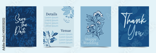 Blue Monochrome Botanical Save the Date Card Set