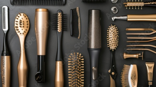 luxury hair equipment with gold color and black background