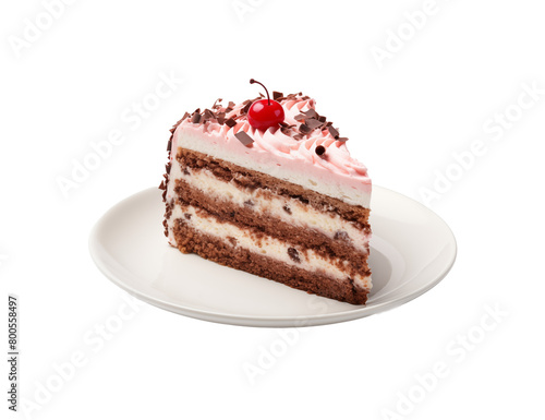 A slice of tantalizing tiramisu cake with layers of cream and a dusting of cocoa, served on an elegant plate. Generative AI