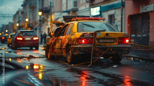 A car being towed away after an accident, illustrating the role of insurance in covering towing and recovery expenses in times of need.