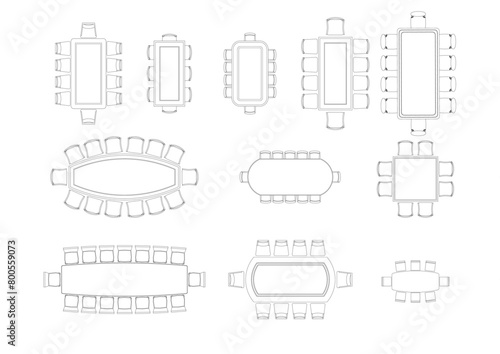 furniture icon interior plan view top set vector. architecture house table line home outline apartment collection isolated layout design project blueprint.