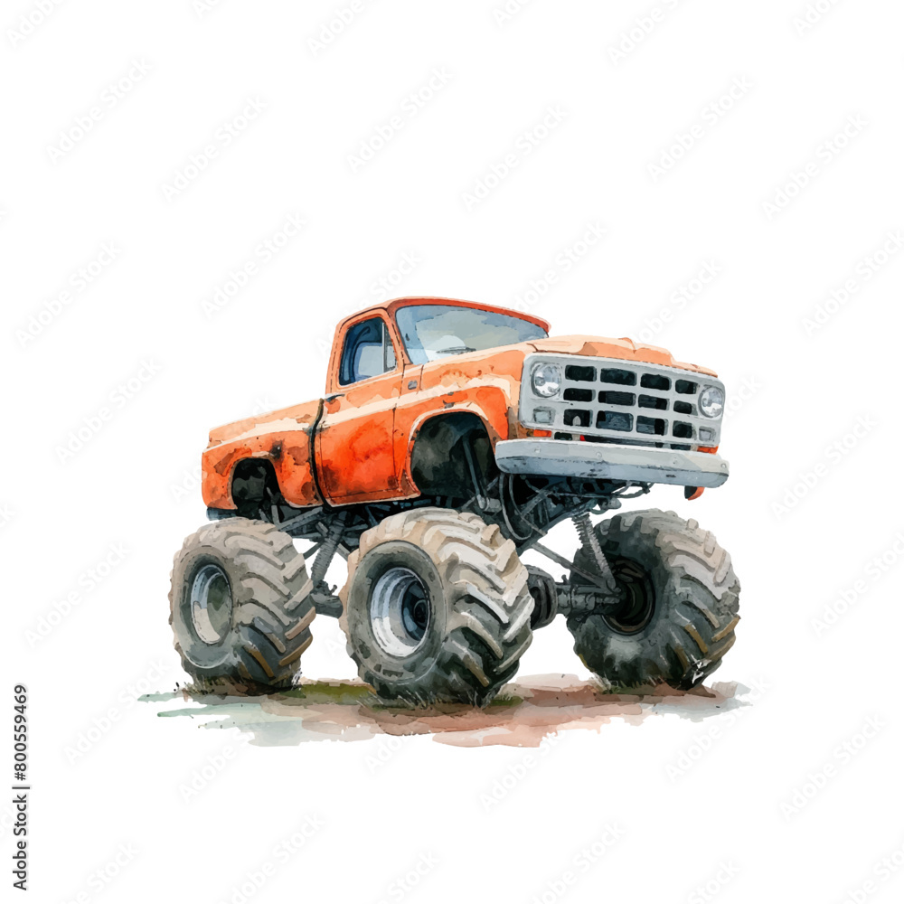 monster truck vector illustration in watercolor style