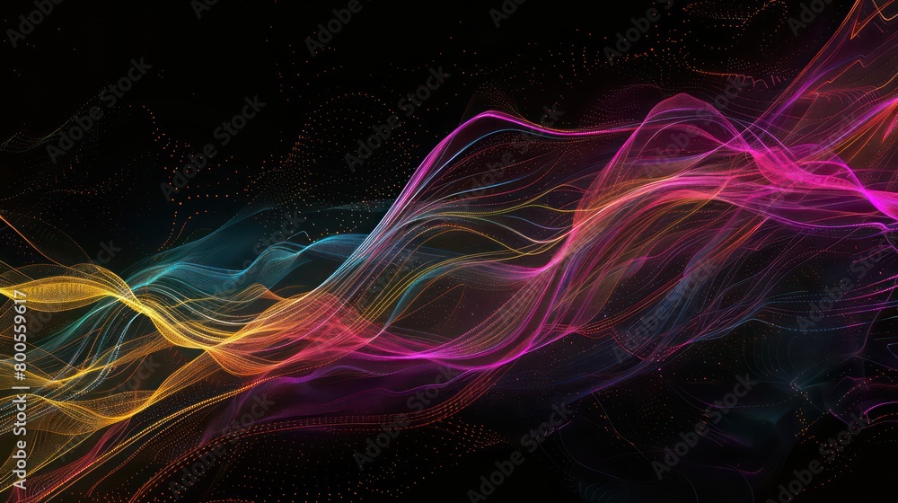 abstract illustration wallpaper with fluid dynamic graphics and multi vivid colors on a black background