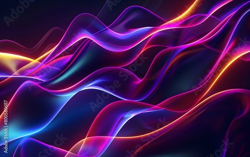 Wallpaper Mural Abstract colorful background with neon light rays and glow lines, glowing curved shape on black backdrop Digital art design for banner, poster or cover presentation, in the style of adobe illustrator  Torontodigital.ca
