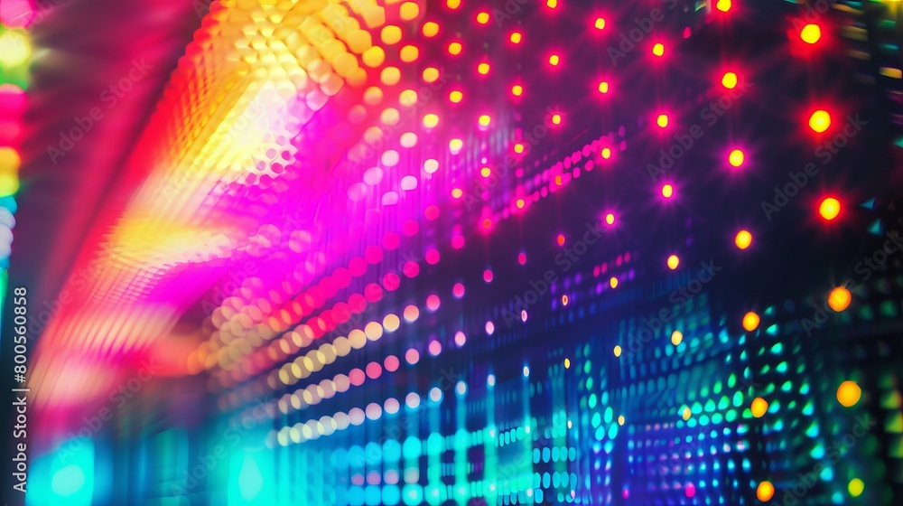 A close-up abstract view of a brightly colored LED SMD screen