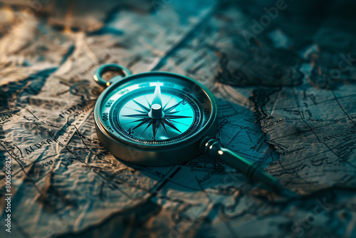 A compass amidst a sea of maps, representing the direction and vision that true leadership provides  photo