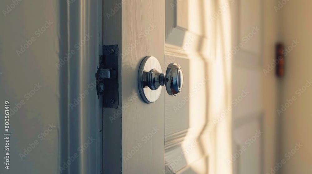A close-up view of an apartment interior showing a subtly ajar white door A close-up view of an apartment interior showing a subtly ajar white door