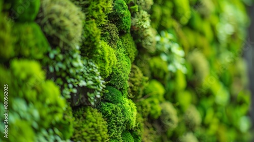 A close-up view of a wall surface densely covered with green moss