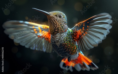 A close-up of a colorful realistic Hummingbirds