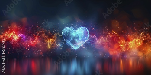 Dancing lights depicting the rhythm of a beating heart, dancing lights, lively, light dance inspired, rhythm symbol, ideal for lively health marketing.