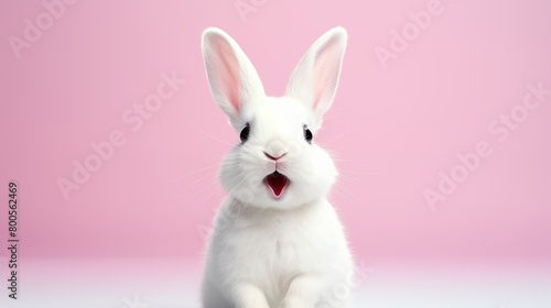 cute animal pet rabbit or bunny white color smiling and laughing isolated with copy space for easter background.