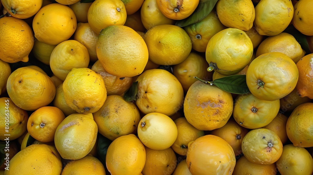 A vibrant close-up of ripe yellow lemons, perfect as a background or texture, showcasing a fresh lemon harvest.

