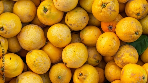 A vibrant close-up of ripe yellow lemons, perfect as a background or texture, showcasing a fresh lemon harvest.