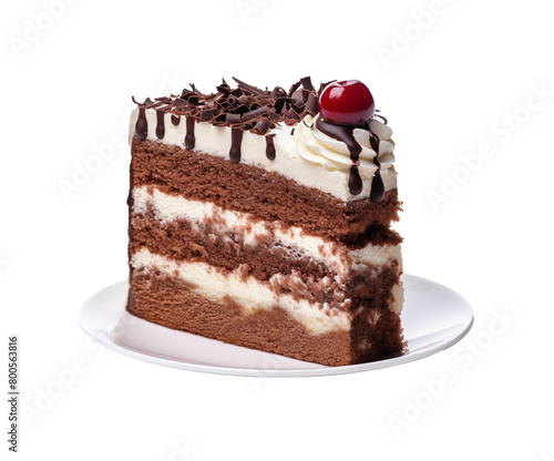 A slice of tantalizing tiramisu cake with layers of cream and a dusting of cocoa, served on an elegant plate. Generative AI