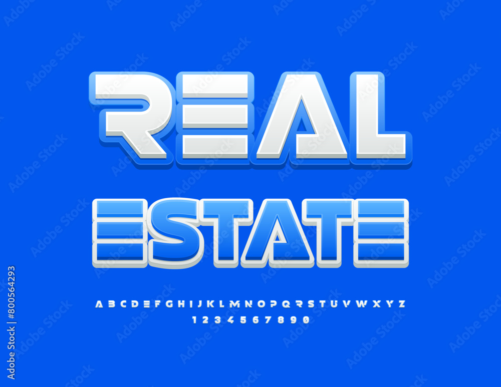Vector modern icon Real Estate. Trendy Blue Font. Unique Alphabet Letters and Numbers set. Vector modern icon Real Estate. Trendy Blue Font. Unique Alphabet Letters and Numbers set.