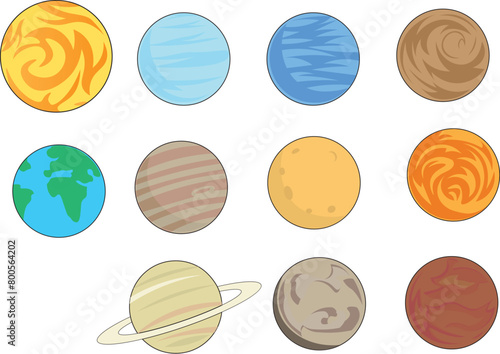 Set of Solar system planets icons. set of icons in the shape of the planets of the solar system