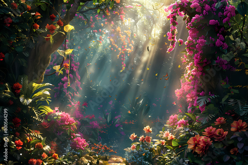 heavenly garden overflowing with vibrant foliage  © godex