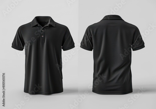 Black polo shirt mockup with front and back view, ideal for branding designs