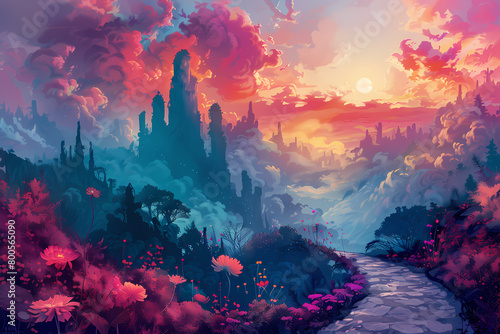 illustrate a surreal landscape where reality blends with imagination, painted © godex