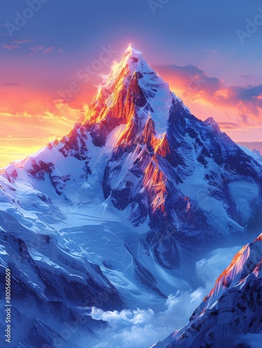 A close-up of a mountain with a blue sky and orange © khadija