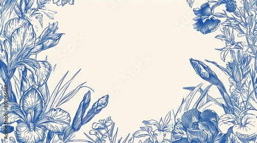 Detailed botanical illustration with flowers and foliage in a symmetrical border design, reminiscent of classic textiles