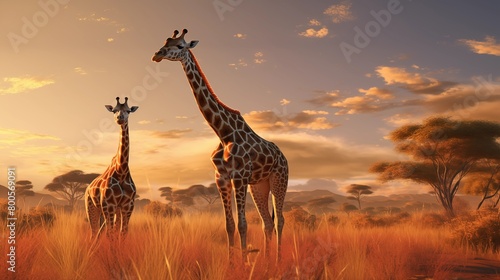 giraffes in the african savannah. © hamad