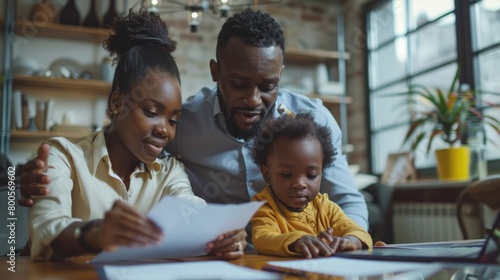 An insurance agent explaining life insurance benefits to a young family, focusing on the financial protection it offers in times of need.