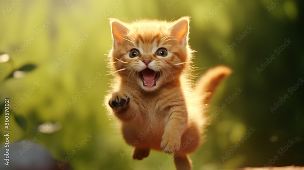 Happy cat jumping with funny expression. Happy cat jumping with funny expression.