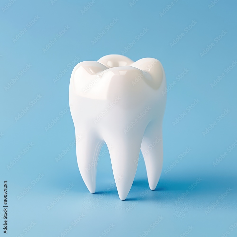 This detailed 3D render showcases a pristine white human tooth against a calming blue background, emphasizing dental health This detailed 3D render showcases a pristine white human tooth against a calming blue background, emphasizing dental health