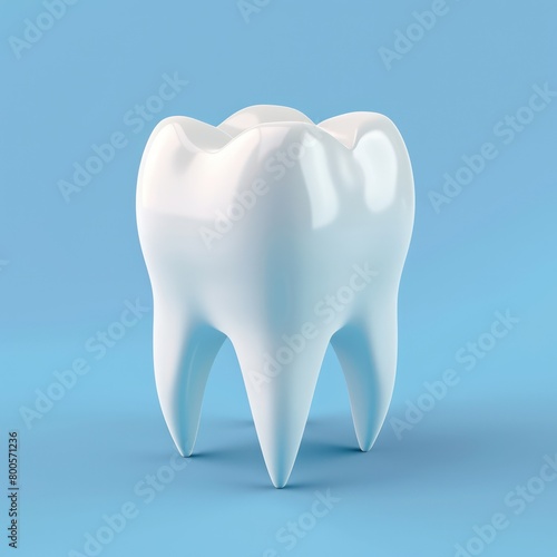 A 3D-rendered image of a perfect molar tooth that s crisp and shining  representing dental health and care in a simple blue background