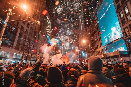 Festive New Year's Eve Celebration with Fireworks and Champagne
