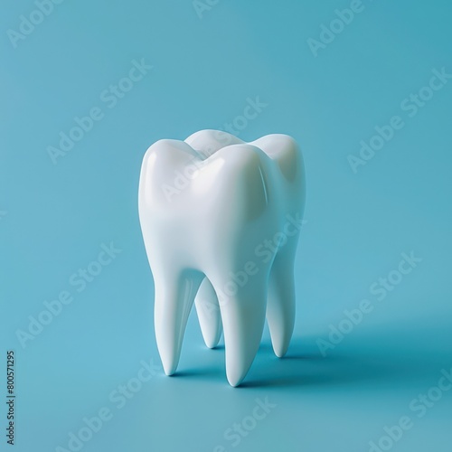 A precision 3D model of a human molar tooth displaying detailed structure and anatomy on a monochrome backdrop