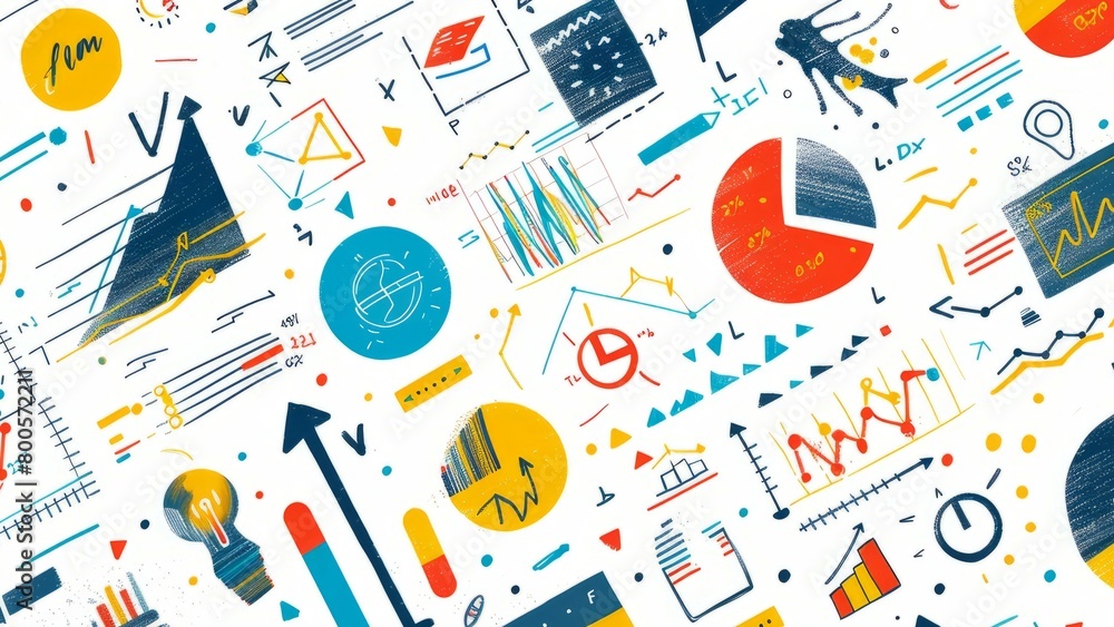 A seamless pattern of hand-drawn charts, graphs, diagrams, and other ...