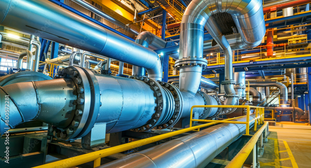 A large industrial pipe system in a refinery with advanced technology