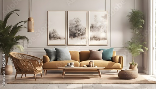 3 vary sizes Frame mockup  ISO A paper size. Living room wall poster mockup. Interior mockup with house background. Modern interior design. 3D render  photo  3d render