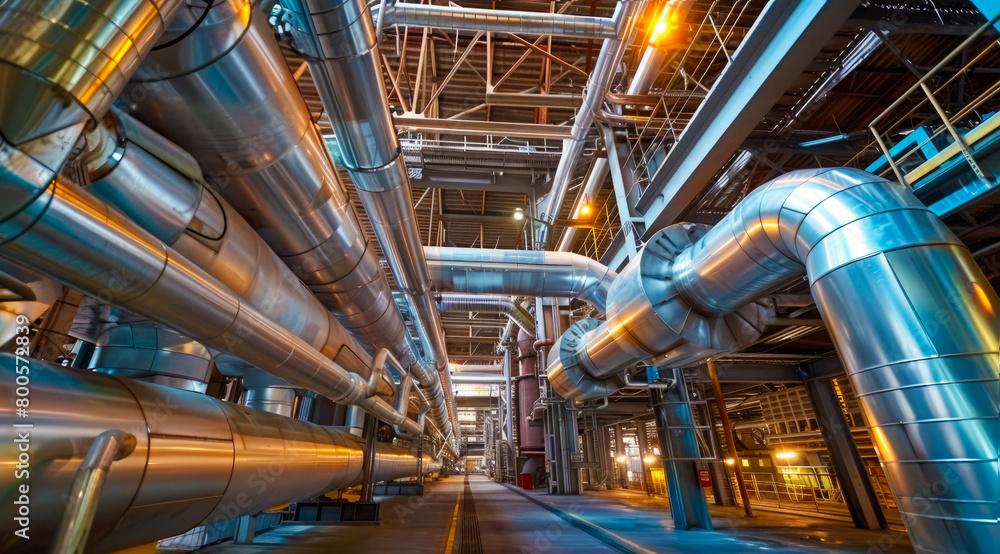 A large industrial pipe system in a refinery with advanced technology