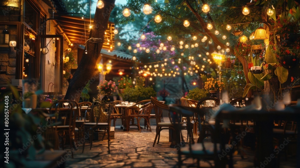 How was your last dinner passed. Evening time. Friends have a dinner in the gorgeous outdoor place.