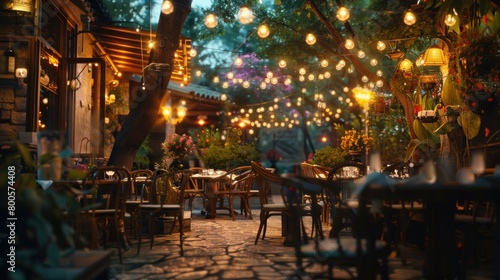 How was your last dinner passed. Evening time. Friends have a dinner in the gorgeous outdoor place.