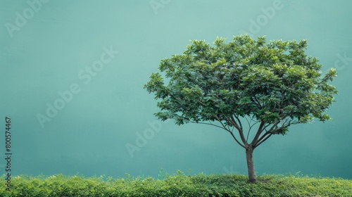 a lone tree sitting on a grassy hill against a blue sky