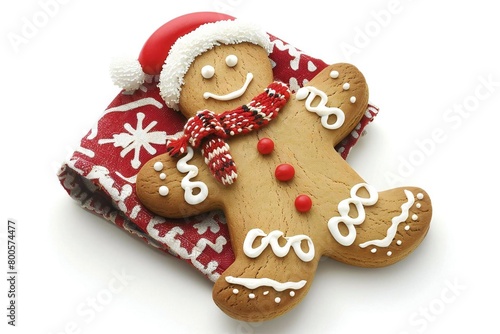 Isolated gingerbread man cookie, Christmas food on white