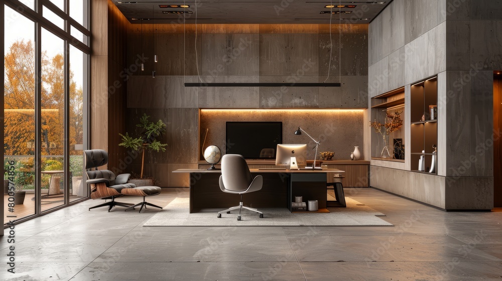 custom made wallpaper toronto digitalModern home office interior with large windows and a view of the autumn forest